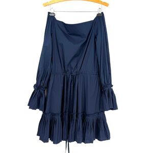 Alexis Off the Shoulder Long Sleeve Ruffled Square Neck Mini Dress Blue Size S